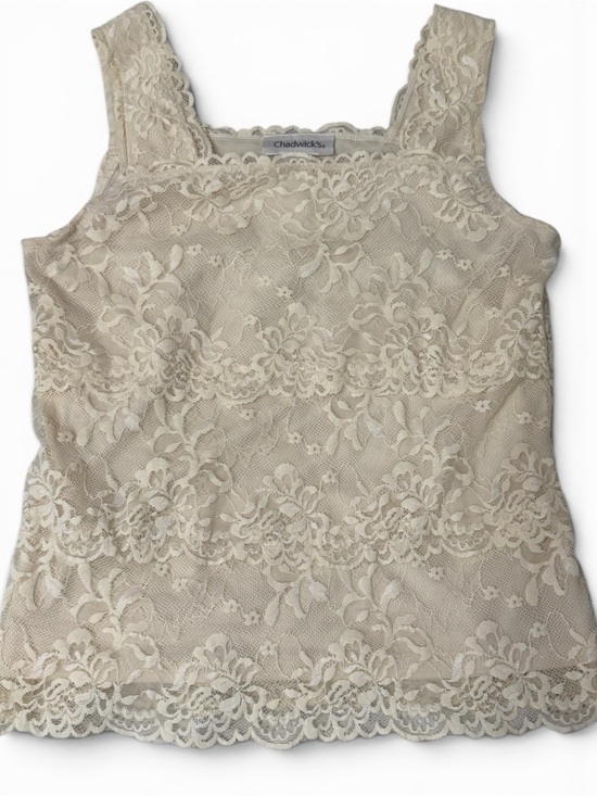 Chadwicks Tops - Chadwick’s Ivory Floral Lace Tank Top Medium Lined Sleeveless Blouse